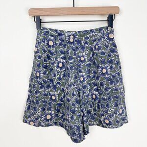 Vintage 100% Linen High Rise Shorts Coastal Cowgirl Floral Print Boho Bohemian
